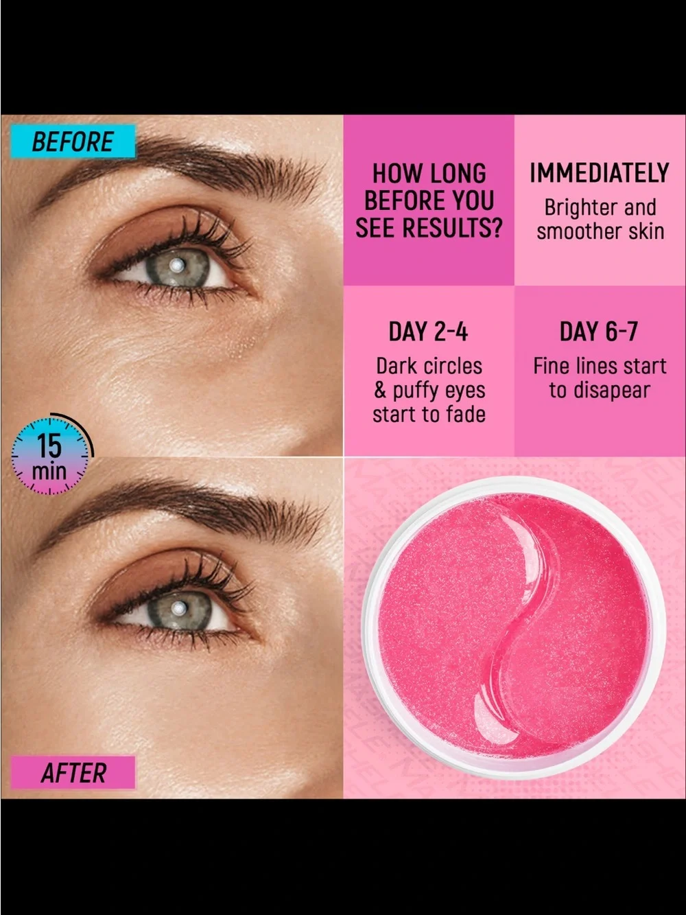 New 60 pcs Mashele Rose Eye Patches - Pink Hydrogel Under-Eye Patches Masks